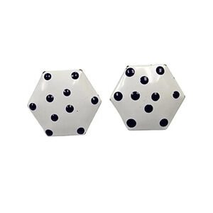 Vintage White Black Enamel Hexagon Stud Earrings
